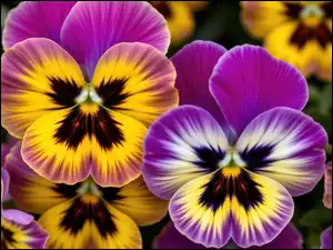 Zbliżenie, Bratki, Żółto-fioletowe