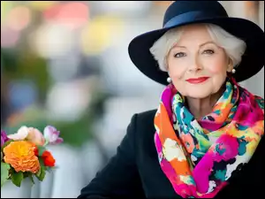 Uśmiechnięta kobieta z kolorowym szalikiem