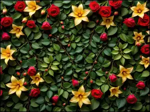 Listki, Gałązki, Róże, Kwiaty, Czerwone, Żółte