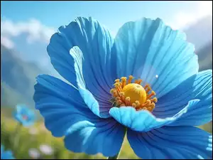 Niebieski kwiat maku w zbliżeniu