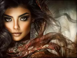 Twarz, Kobieta, Chusta, Grafika, Kolczyk, Materiał