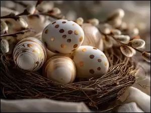 Pisanki, Złote, Grafika AI, Gniazdko, Wielkanoc, Bazie, Wzory