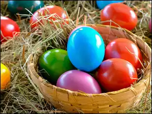 Kolorowe, Koszyk, Pisanki, Wielkanoc, Jajka