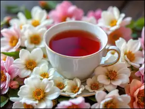Kwiaty, Filiżanka, Herbata