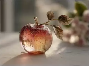 Złote, Grafika AI, Jabłko, Szklane, Liście