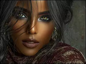 Twarz, Grafika, Ciemnoskóra, Kobieta, Włosy