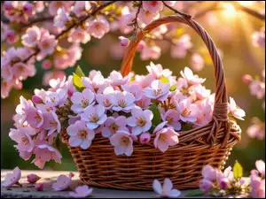 Koszyk, Kwiaty, Różowe, Gałązki