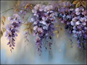 Fioletowe, Grafika AI, Wisteria, Glicynia, Kwiaty