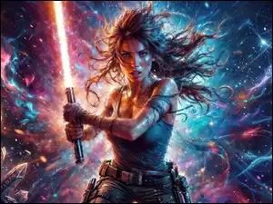 Grafika AI, Lara Croft, Walka, Miecz