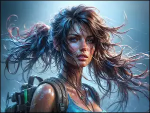 Lara Croft, Gra, Grafika AI, Kobieta, Włosy, Rozwiane, Postać