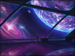 Planety, Człowiek, Kosmos, Grafika, Planetarium