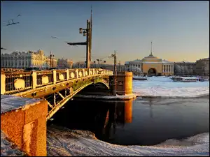 Most, Zima, Petersburg, Rosja, Rzeka