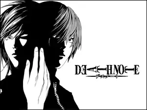 postać, Death Note, napis, dłoń, odbicie