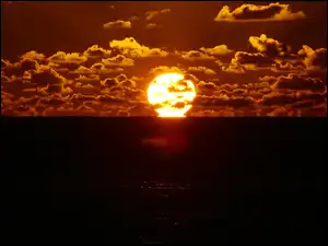 Morze, Zachod, Słońca, Chmury