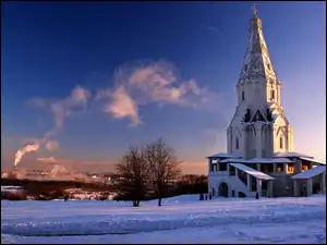 Kościół, Zima, Moskwa, Rosja, Drzewa