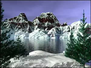 Góry, Zima, cztery choinki, śnieg