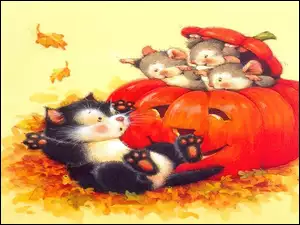 Halloween, myszki w dyni