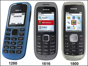 Nokia 1280, Szara, Nokia 1616, Srebrna, Nokia 1800, Niebieska