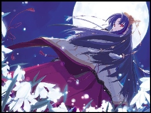 dziewczyna, Tsukuyomi Moon Phase, przebiśniegi, księżyc