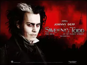 fryzura, Sweeney Todd, spojrzenie, Johnny Depp, napisy