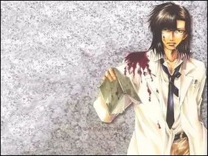 Saiyuki, krawat, krew, książka