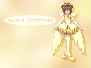 napis, Cardcaptor Sakura, kobieta, sukienka, skrzydła