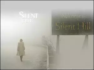 kobieta, Silent Hill, droga, mgła, szyld