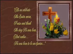 Wielkanoc, obrazek, świeczka, krzyż