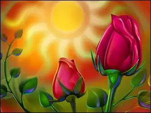Pąki, Słońce, Róże