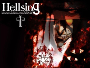 Hellsing, krzyż, oczy, ręka