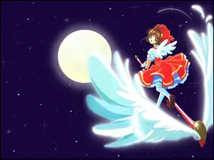 kij, Cardcaptor Sakura, skrzydła, księżyc, kobieta
