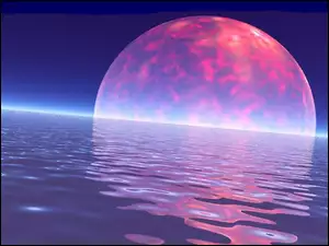 3D, morze, Wektorowa, księżyc