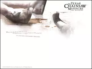 napisy, Texas Chainsaw Massacre The Beginning, nóżka, stopy, białe tło