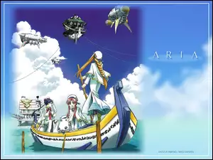 Aria, sterowce, łódka, ludzie