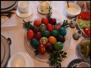 Stół, jajka, wielkanocny, malowane