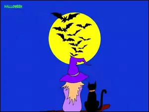 księżyc, Halloween, kot