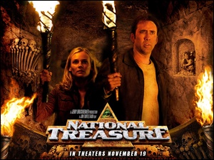 podziemie, National Treasure 1, Nicolas Cage, Diane Kruger, pochodnie