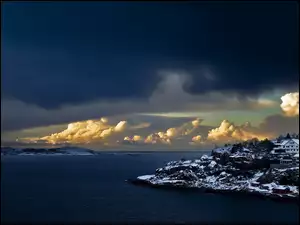 Norwegia, Domy, Morze, Wyspa