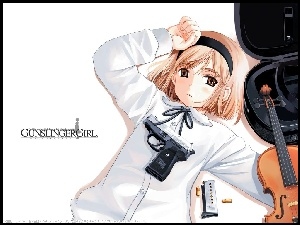 Gunslinger Girl, skrzypce, dziewczyna, pistolet