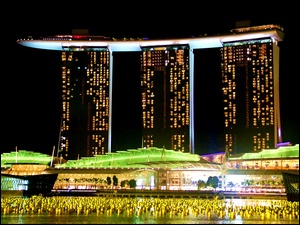 Dekoracja, Singapur, Noc, Marina Bay Sands, Zielona