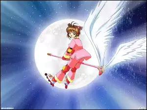 księżyc, Cardcaptor Sakura, dziewczyna, miotła, łyżworolki