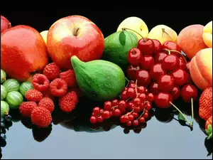 Wiśnie, Różne, Jabłka, Owoce, Maliny