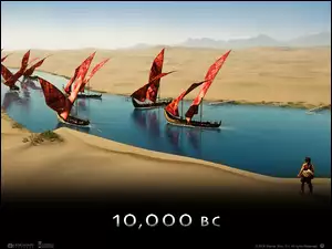 10000 Bc, pustynia, żagle, rzeka