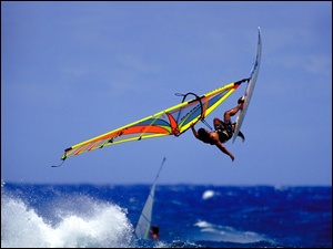Windsurfing, morze, deska, żagiel
