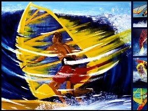 Windsurfing, morze, deska, żagiel