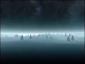 Mgła, Krajobraz, Zima