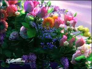 Kwiatów, Grafika, Bukiet, Kagaya, Różnych
