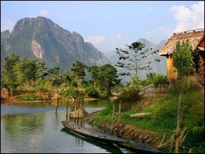 Rzeka, Chatka, Laos, Czółna
