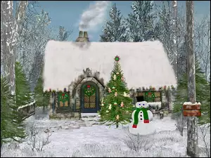 domek, Boże Narodzenie, bałwanek