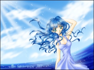niebieskie włosy, Miss Surfersparadise, sukienka